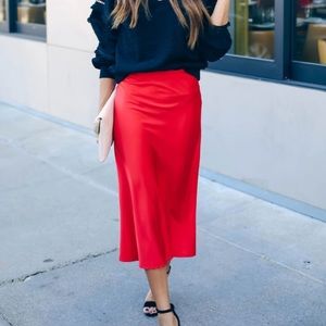 Silken Splendor Midi Skirt- Red